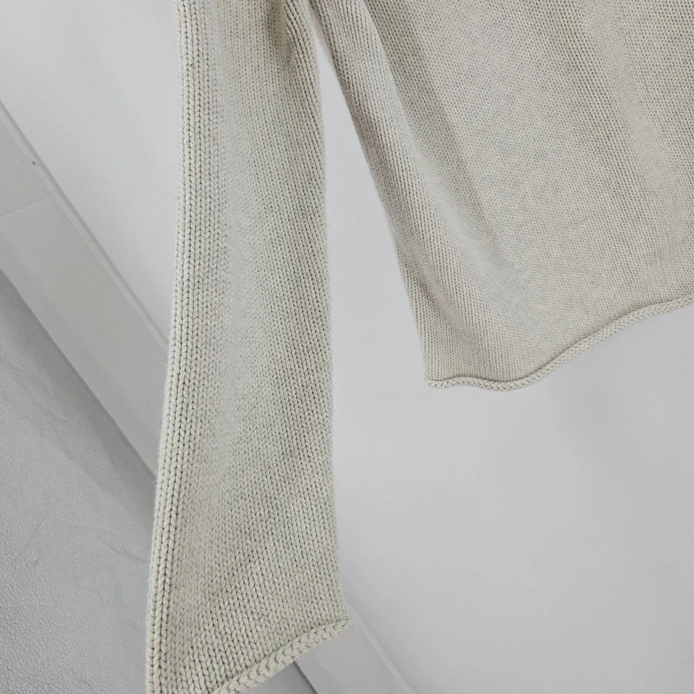 VTG J.Crew Roll Neck Sweater Ivory Cotton Heavy Knit Preppy Pullover Winter Sz L